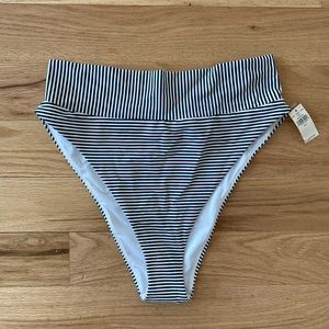 AERIE | High-Rise Cheeky Swim Bottom | Black/White Stripe | L